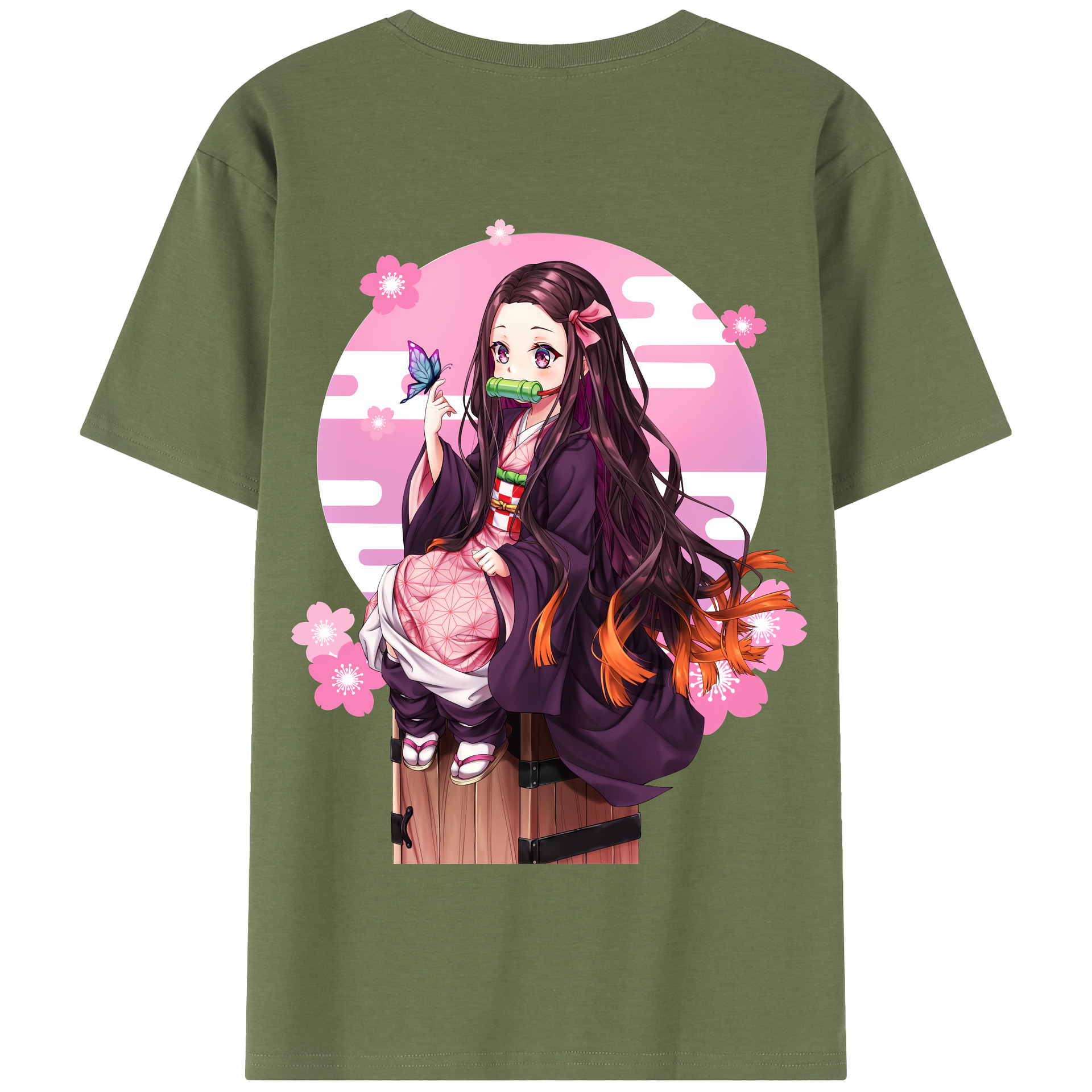 （画像用） 鬼滅の刃（きめつのやいば）竈門 禰󠄀豆子／かまど ねずこ Kamado Nezuko 綿100％半袖Tシャツ（背面プリント）